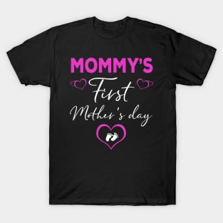 Funny Mommy_s first mother_s day t-shirt heart footprint tee T-Shirt